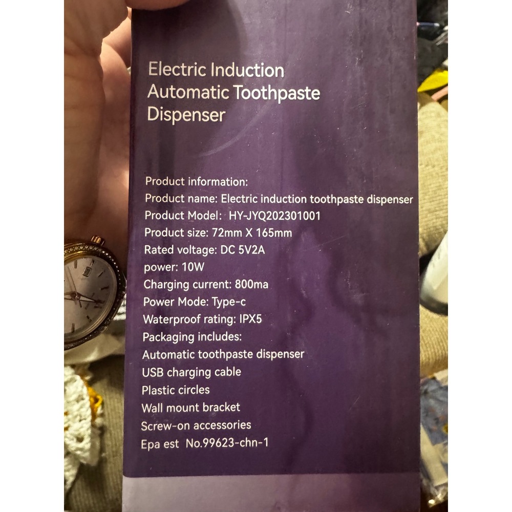LagomLF Electric Induction Automatic Toothpaste Dispenser HY-JYQ202301001 Purple - Picture 3 of 3